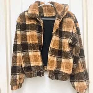Plaid boxy casual teddy jacket